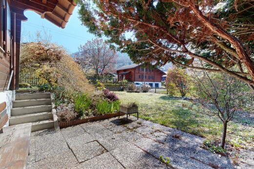 garden with a patio area