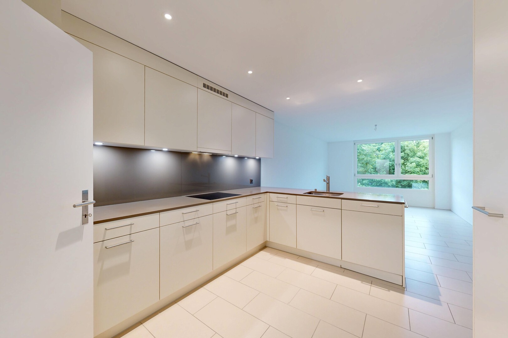 küche mit light floor, inside property, küchentheke, kitchen peninsula, und gipskartonwand