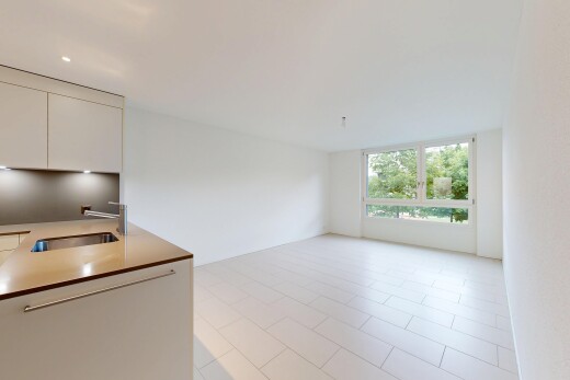 küche mit light floor, schränke mit flachen paneelen, flat panel cabinets, inside property, und waschbecken