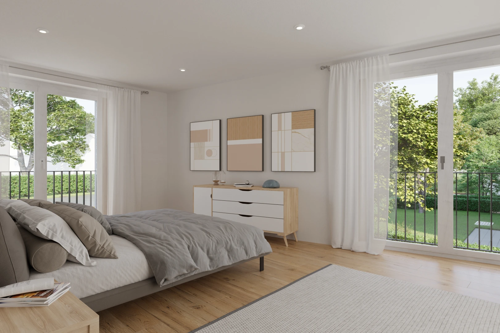 room / bedroom featuring multiple windows and light hardwood / wood-style floors