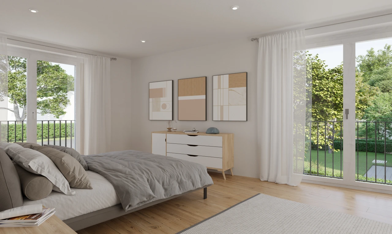 room / bedroom featuring multiple windows and light hardwood / wood-style floors