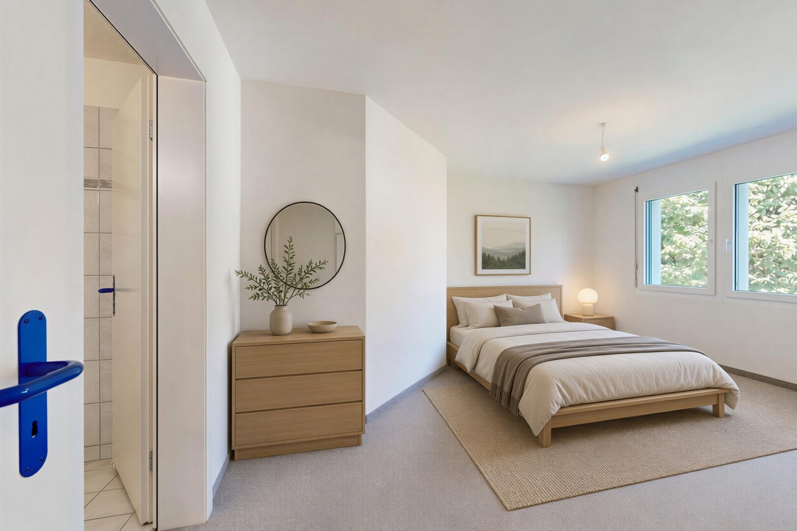 zimmer / schlafzimmer mit carpet, teppich, drywall, gipskartonwand, und inside property