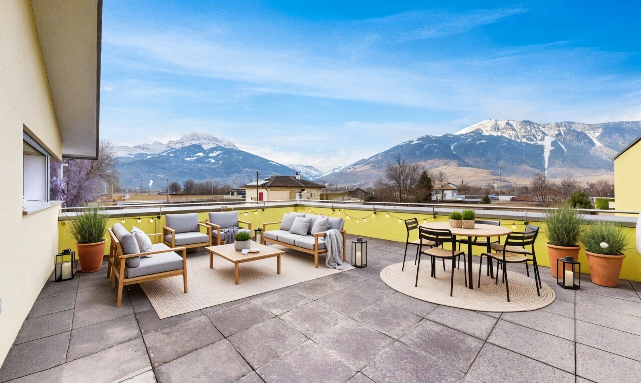 terrasse mit terrasse, blick auf die berge, mountain view, essbereich im freien, und from property