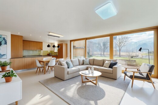 salon / salle à manger avec natural light, lumière naturelle, inside property, rendered, et floor ceiling windows