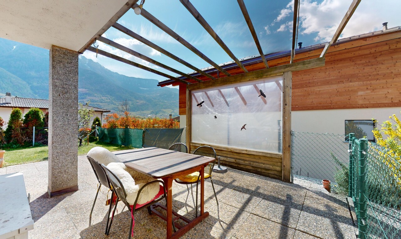 terrasse mit essbereich im freien, terrasse, und blick auf die berge