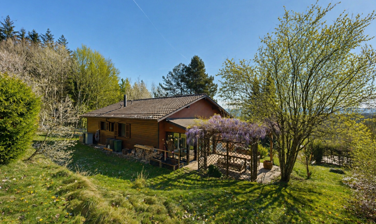 façade avec pergola, pelouse, day time, property visible, et terrasse