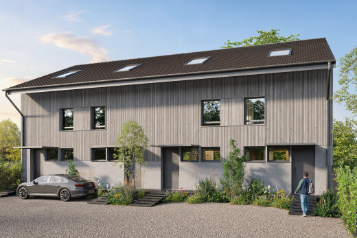 façade avec bardage vertical, rendered, et day time