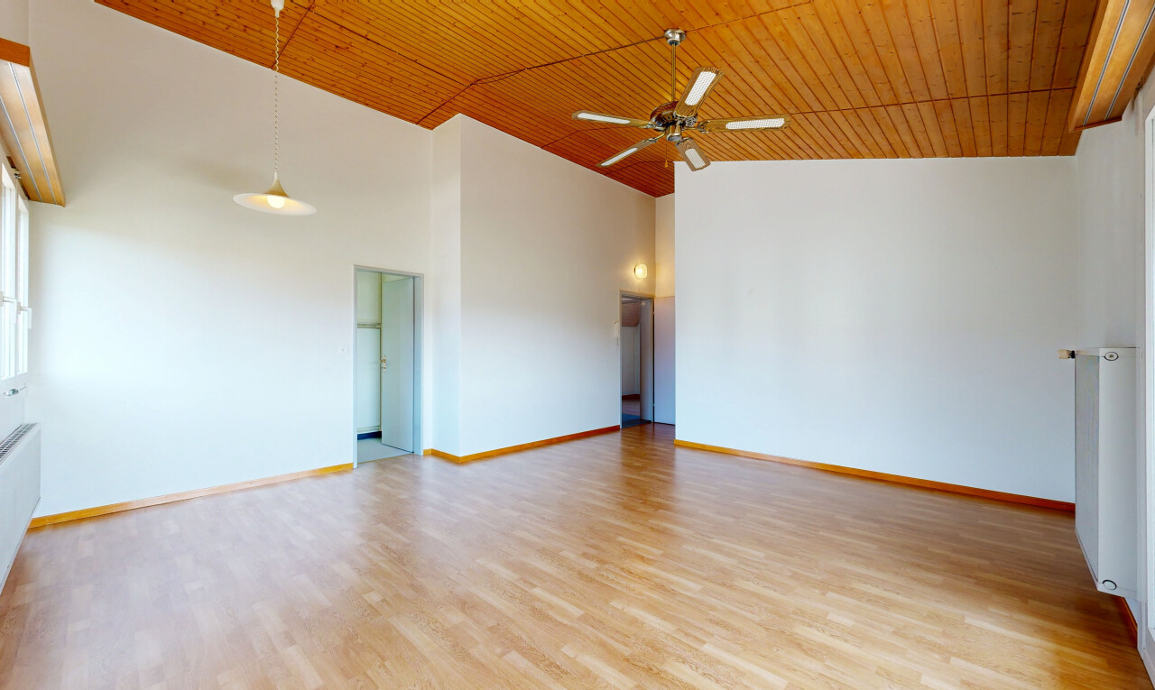 leerer raum mit wood ceiling, holzdecke, drywall, gipskartonwand, und high ceiling