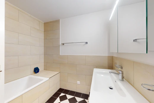 bad mit spiegel, bad, inside property, tile wall, und fliesenwand