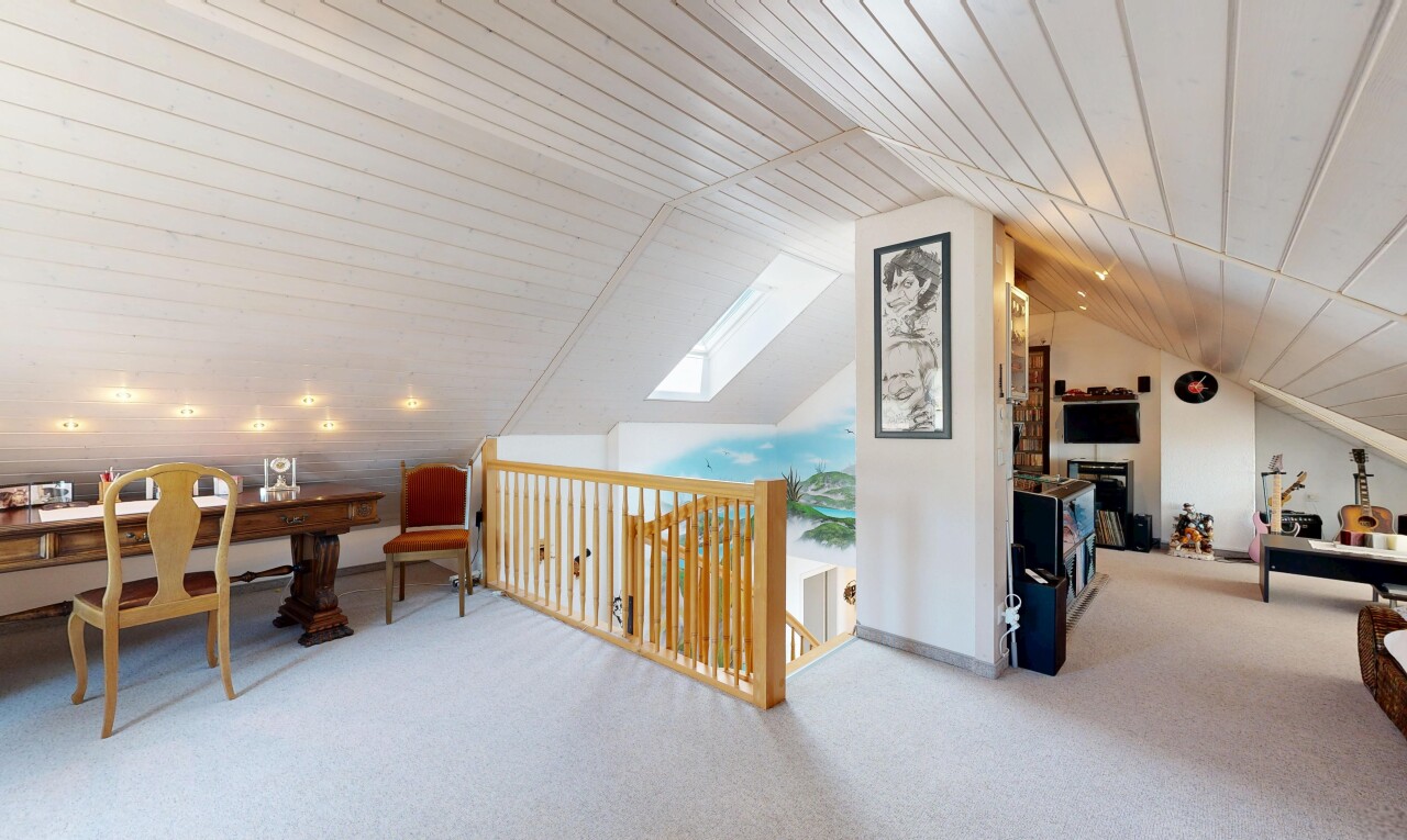 dining space featuring a desk, carpet floors, and a vaulted wood ceiling