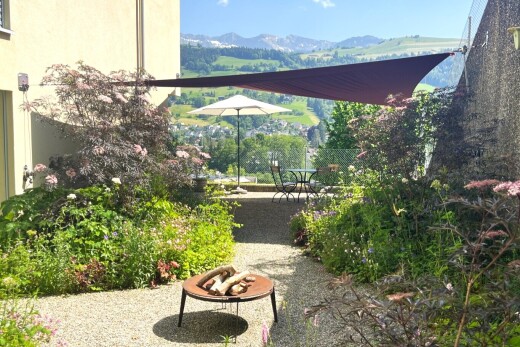 garden with a mountain view
