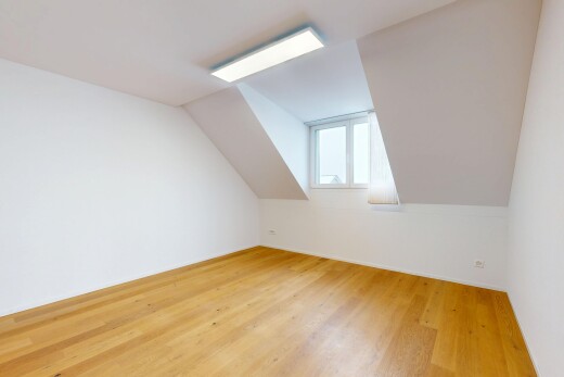 pièce vide avec sol en finition bois, wood finish floor, lumière naturelle, natural light, et cloison sèche