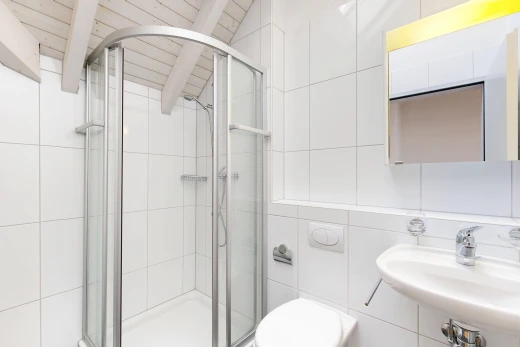 bad mit komplettes badezimmer, fliesenwand, tile wall, dusche, und waschbecken