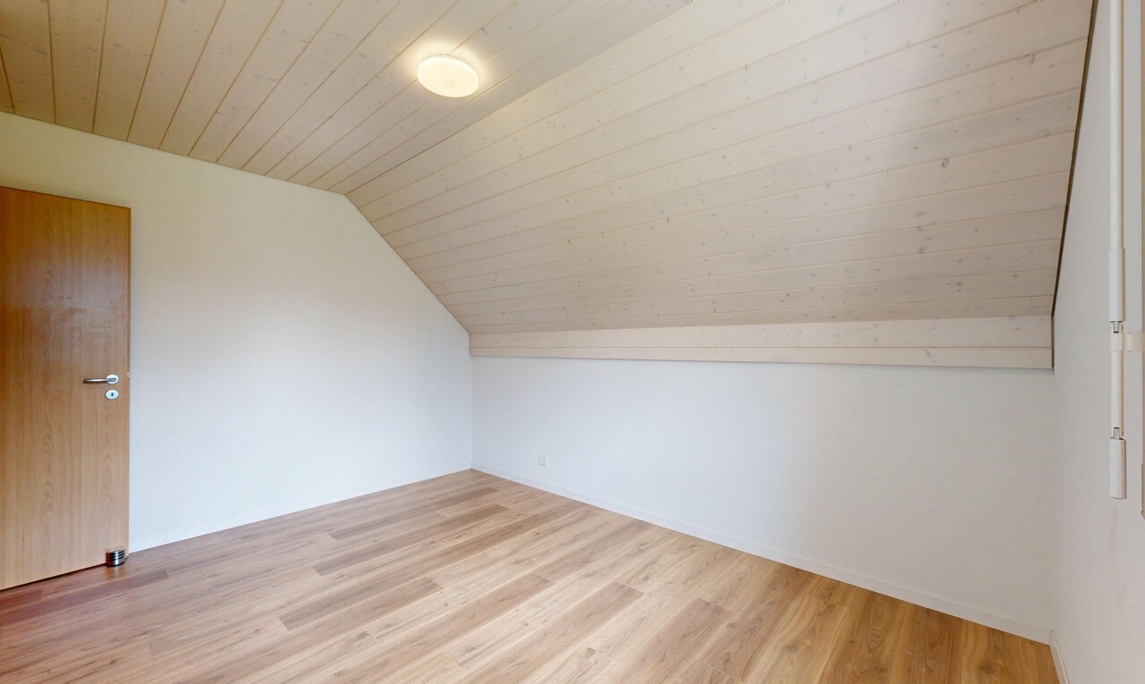 leerer raum mit zusätzliches zimmer, holzfußboden, wood finish floor, dachschräge, und vaulted ceiling