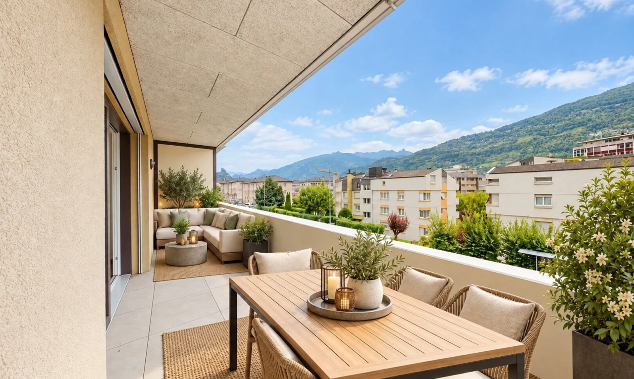 balcon avec mountain view, vue sur la montagne, balcon, view focus, et day time