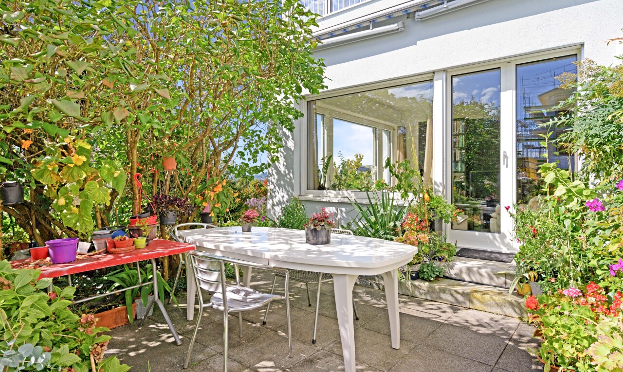 terrasse mit essbereich im freien, property visible, terrasse, und wintergarten