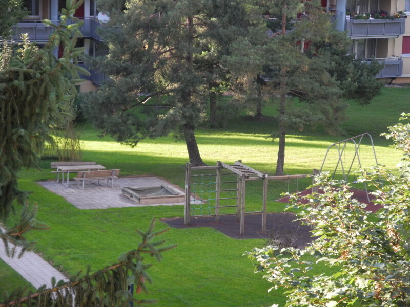 garten mit rasen und terrasse