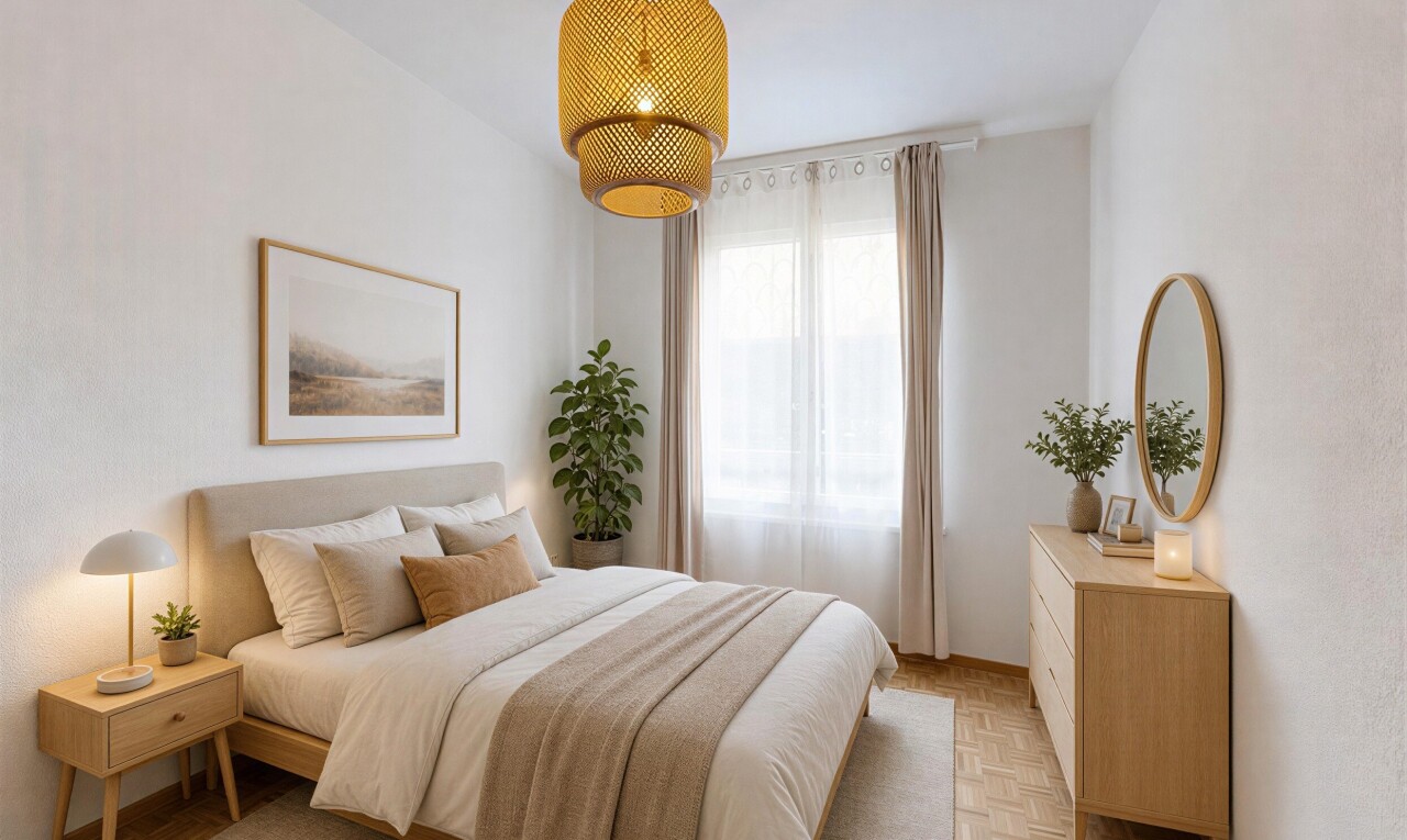 chambre avec parquet floor, lumière naturelle, natural light, sol en finition bois, et wood finish floor
