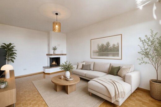 living area with parquet floors and a lit fireplace