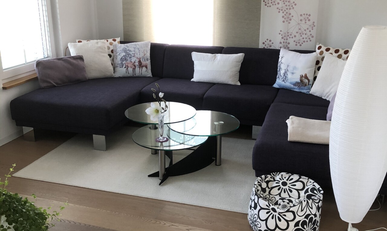 salon avec wood finish floor, sol en finition bois, drywall, et cloison sèche