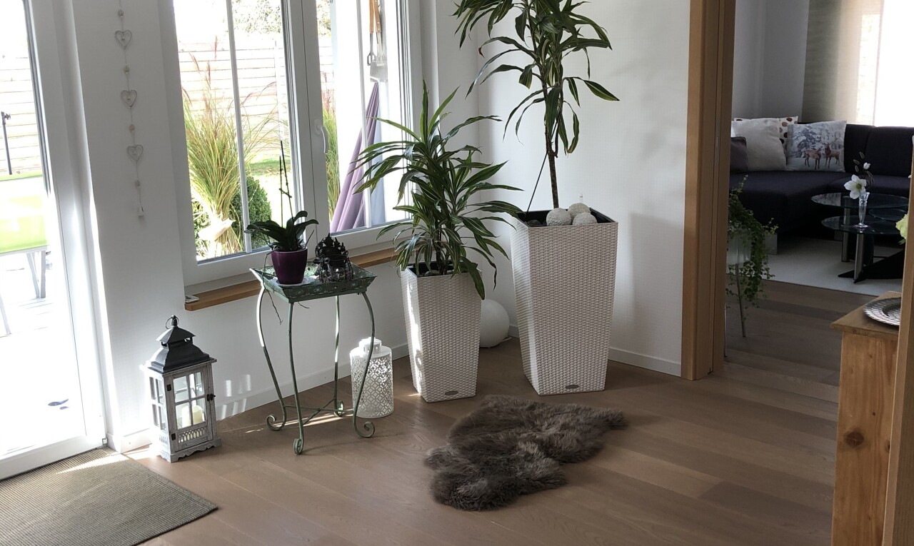 salon avec drywall, cloison sèche, wood finish floor, sol en finition bois, et inside property