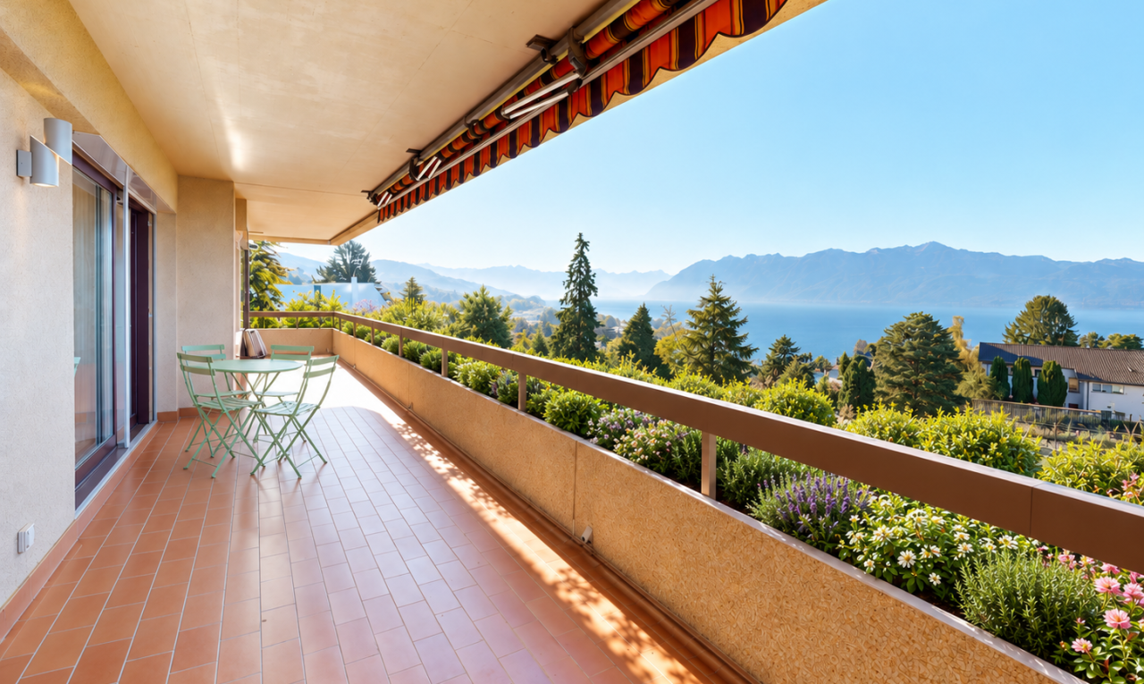 balcon avec mountain view, vue sur la montagne, balcon, view focus, et from property