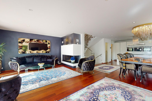 wohn- / esszimmer mit parkettboden