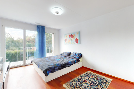 zimmer / schlafzimmer mit parkettboden, außenzugang, und natürliches licht