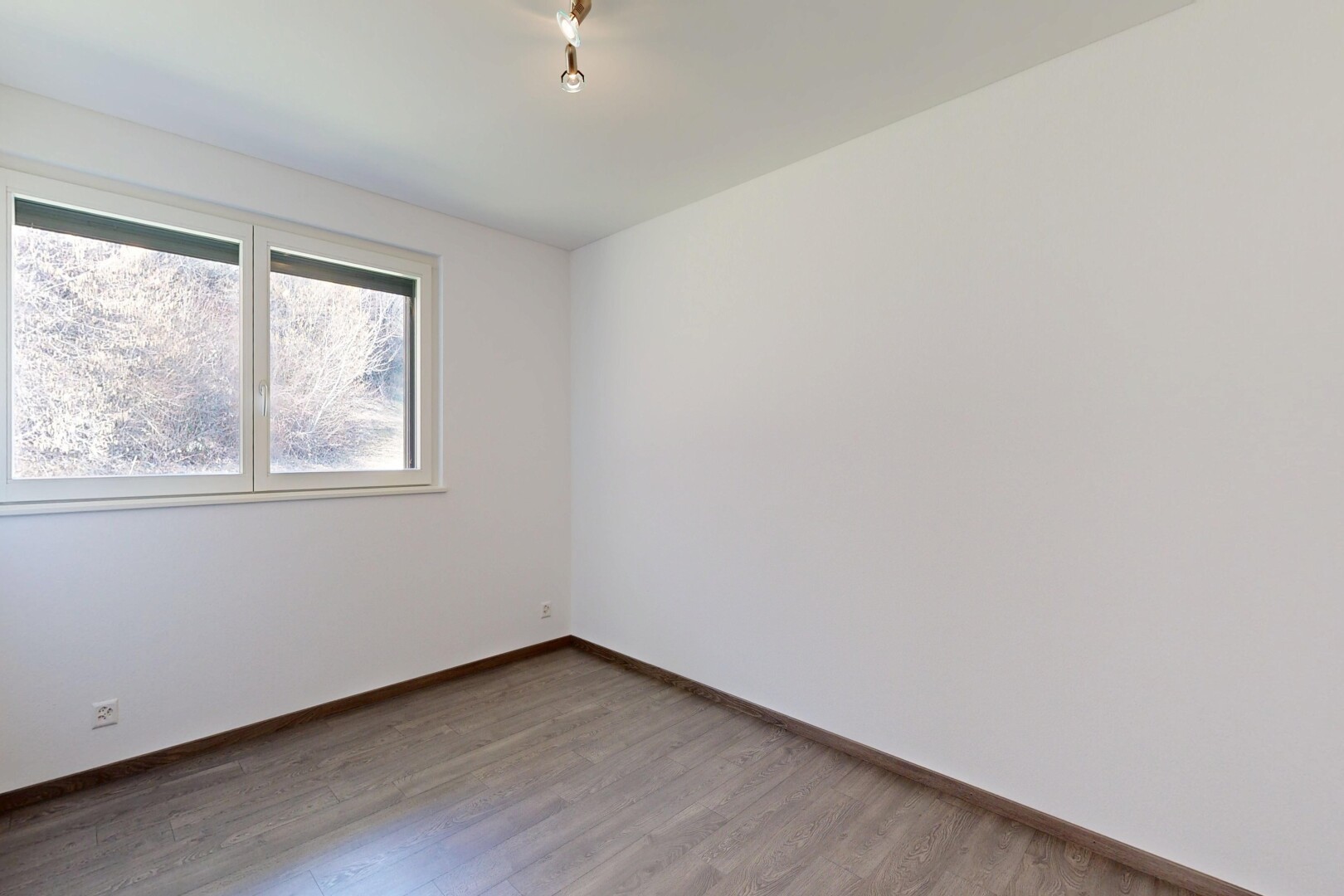 pièce vide avec drywall, cloison sèche, wood finish floor, sol en finition bois, et natural light