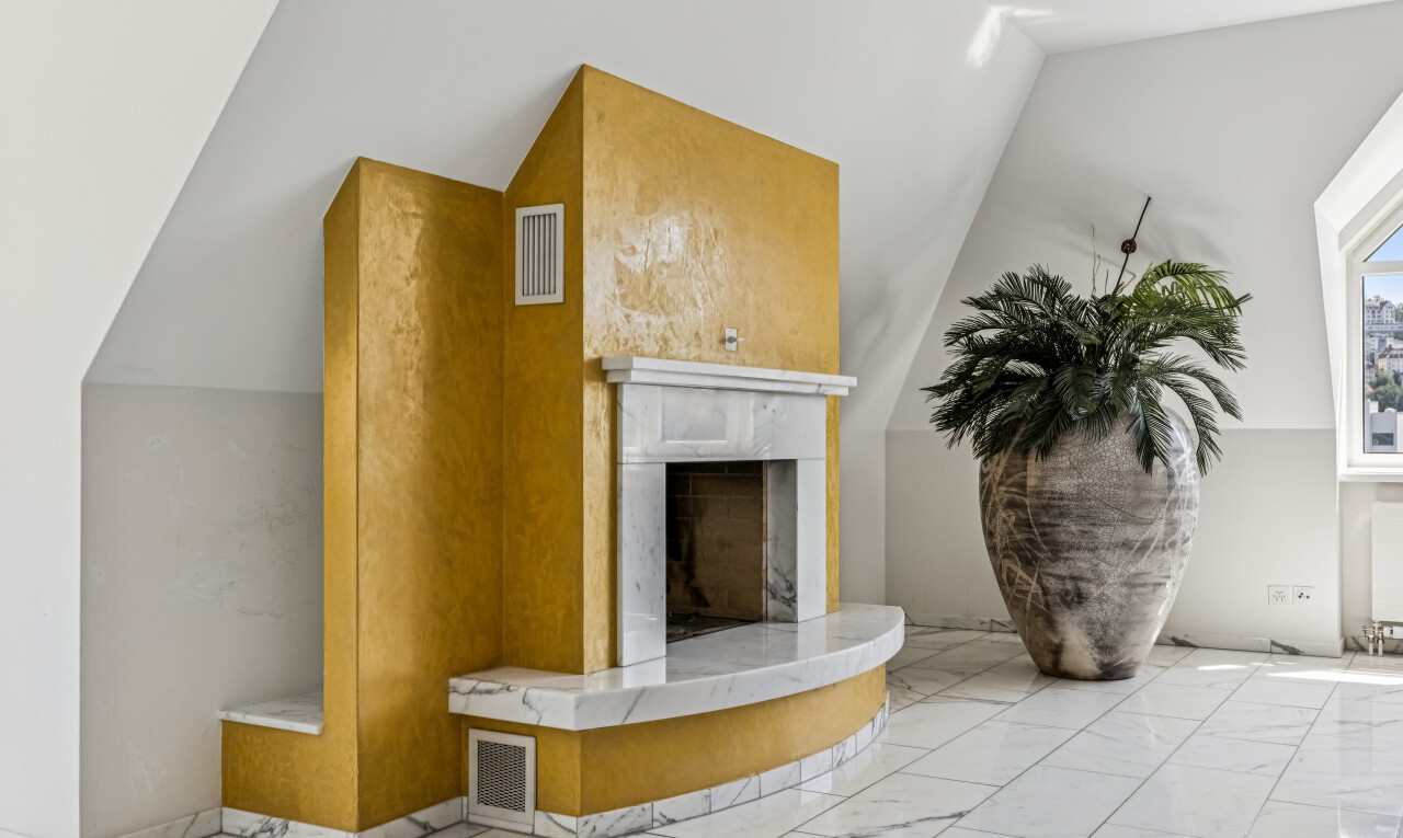einzelheiten mit heating / cooling, drywall, gipskartonwand, marble finish floor, und kamin