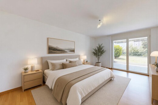 zimmer / schlafzimmer mit außenzugang, inside property, gipskartonwand, drywall, und natürliches licht