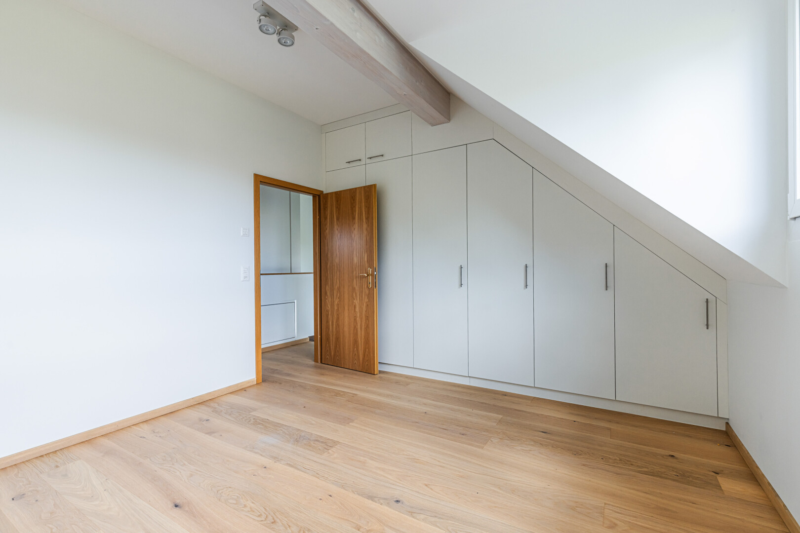 pièce vide avec light floor, cloison sèche, drywall, sol en finition bois, et wood finish floor