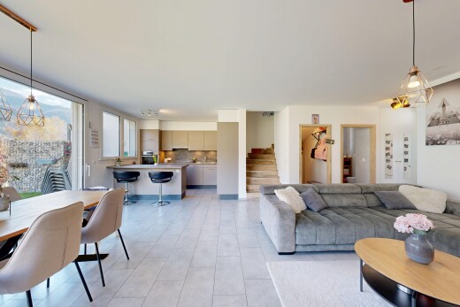 living / dining area with stairs