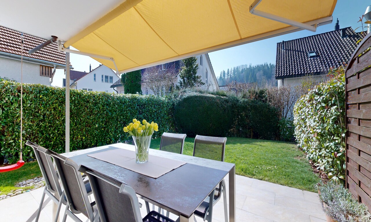 terrace with outdoor dining space, a patio area, and a fenced backyard