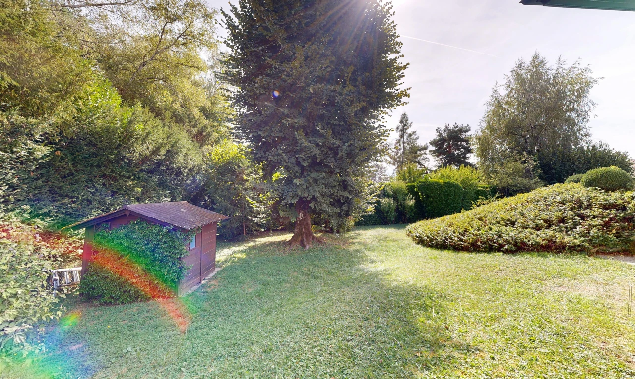 jardin avec pelouse, structure extérieure, et abri