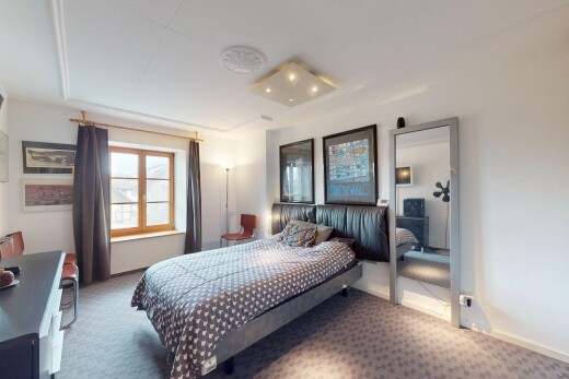 zimmer / schlafzimmer mit sockelleisten, natürliches licht, teppich, und gipskartonwand