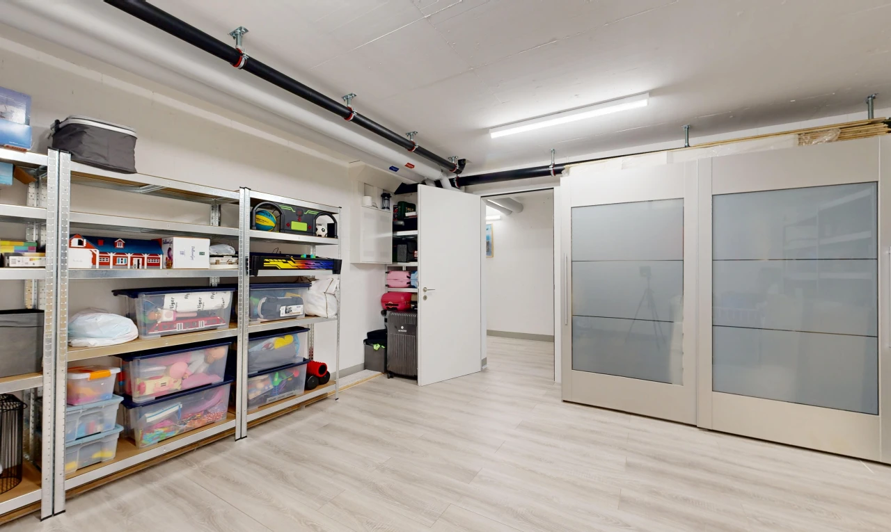 storage room featuring a barn door