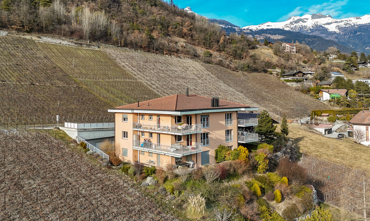 façade avec balcon et vue sur la montagne