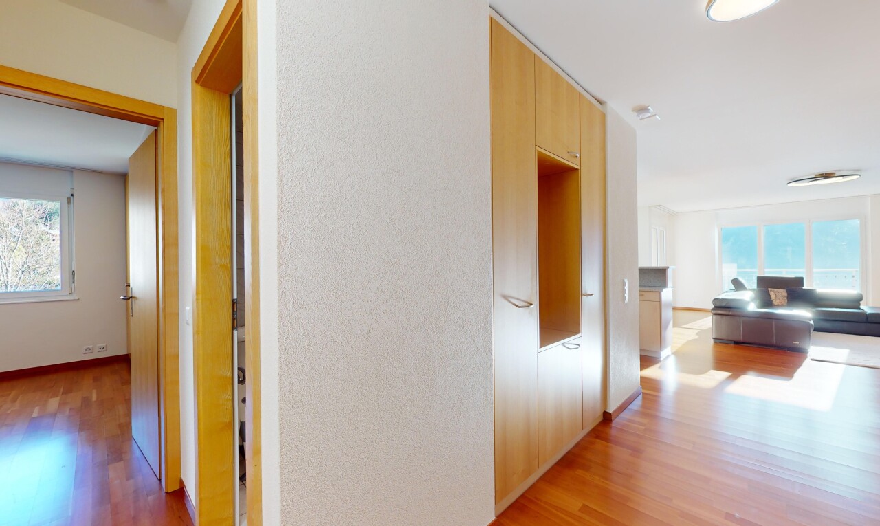 couloir avec lumière naturelle et plancher de bois