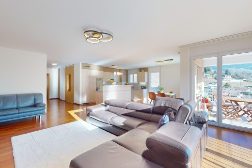 salon avec lumière naturelle et plancher de bois