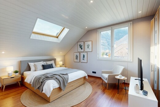 chambre avec éclairage encastré, recessed lighting, pièce supplémentaire, lumière naturelle, et natural light