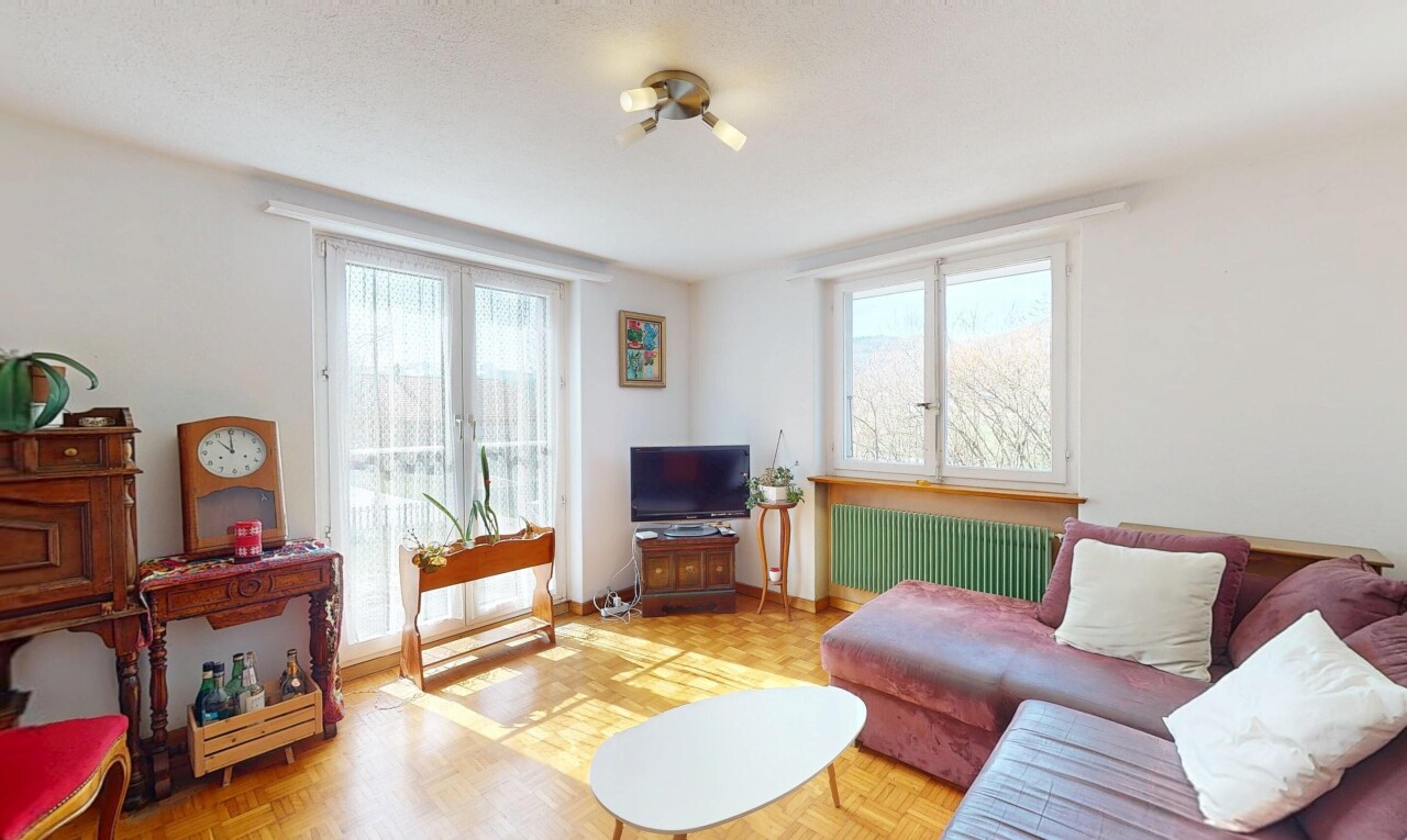 wohnzimmer mit fernseher, natürliches licht, gipskartonwand, und kühler