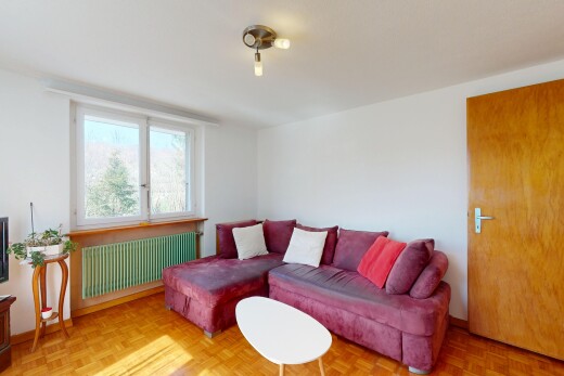 wohnzimmer mit kühler, gipskartonwand, und natürliches licht