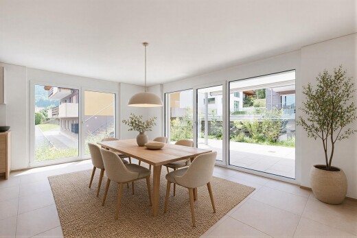 salle à manger avec inside property, virtually staged, natural light, lumière naturelle, et drywall
