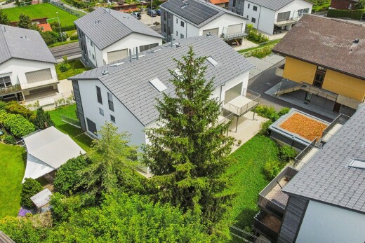 außenansicht mit terrasse, wohngebietblick, residential view, und drone view