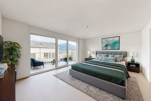 zimmer / schlafzimmer mit inside property, gipskartonwand, drywall, außenzugang, und virtually staged