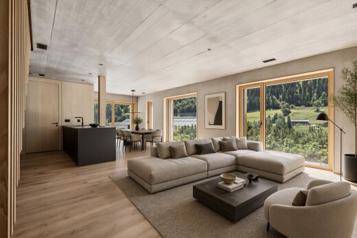 wohn- / esszimmer mit holzfußboden, wood finish floor, inside property, virtually staged, und natürliches licht
