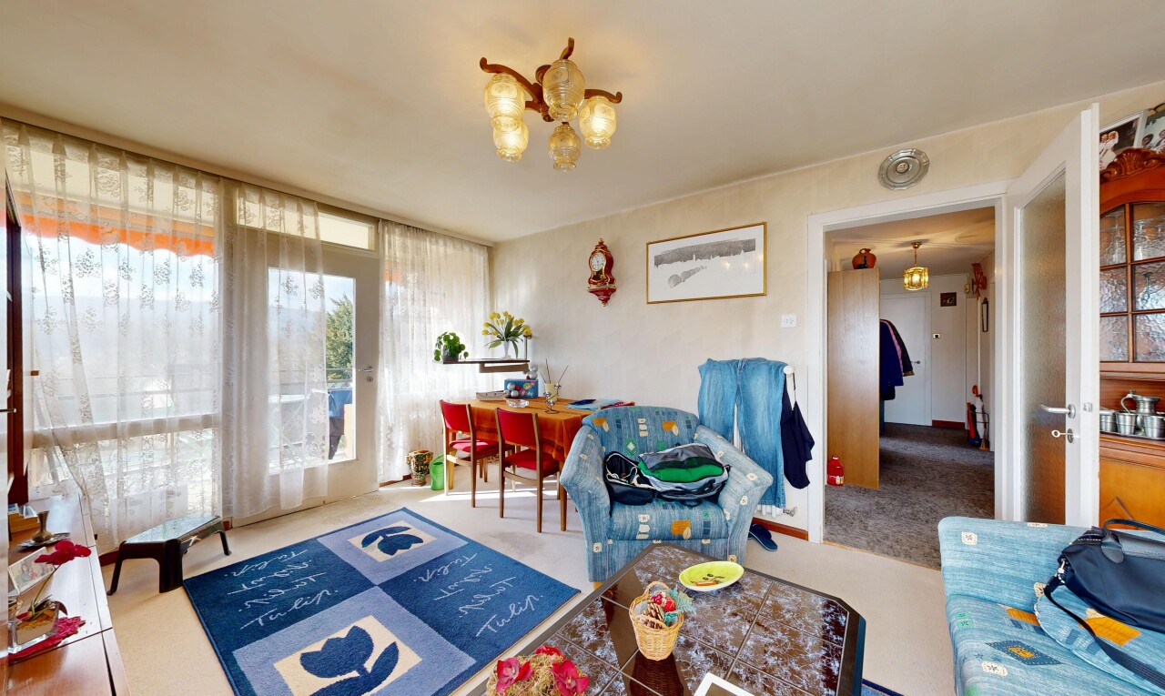 salon / salle à manger avec inside property, natural light, lumière naturelle, carpet, et moquette