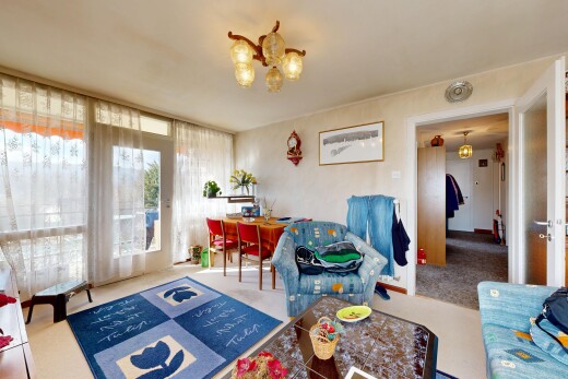 salon / salle à manger avec inside property, natural light, lumière naturelle, carpet, et moquette