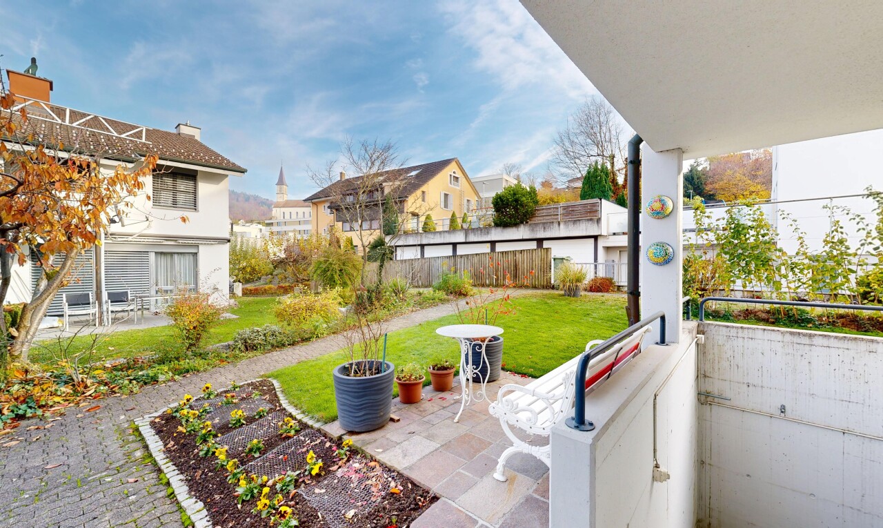 terrasse mit rasen, day time, from property, und zaun